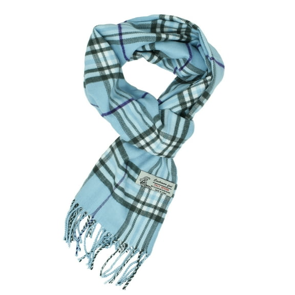 Unisex Winter Tartan Plaid Scarves Wool Feel Classic Super Soft Luxurious Scarf - Baby Blue