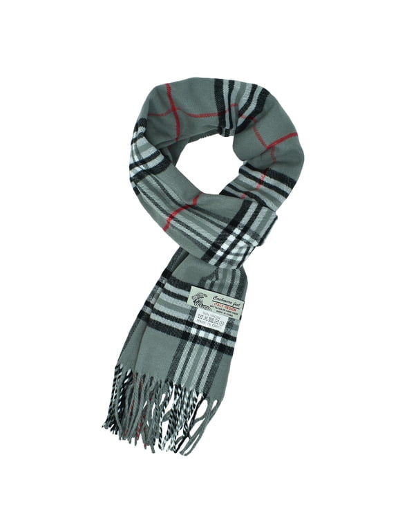 Unisex Winter Tartan Plaid Scarves Wool Feel Classic Super Soft Luxurious Scarf - Gray