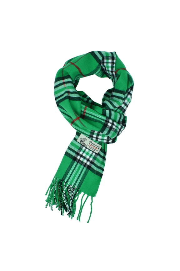 Unisex Winter Tartan Plaid Scarves Wool Feel Classic Super Soft Luxurious Scarf - Green