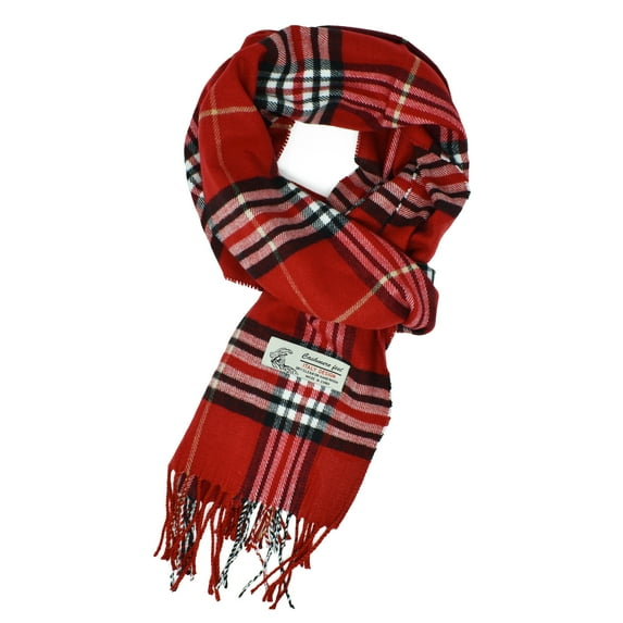 Unisex Winter Tartan Plaid Scarves Wool Feel Classic Super Soft Luxurious Scarf - Red