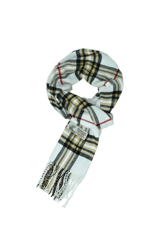 Unisex Winter Tartan Plaid Scarves Wool Feel Classic Super Soft Luxurious Scarf - White