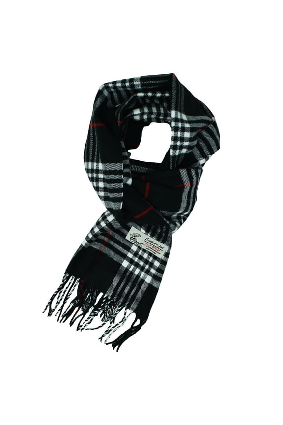 Unisex Winter Tartan Plaid Scarves Wool Feel Classic Super Soft Luxurious Scarf - Black