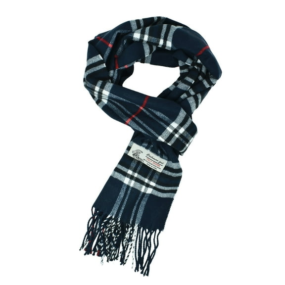 Unisex Winter Tartan Plaid Scarves Wool Feel Classic Super Soft Luxurious Scarf - Navy