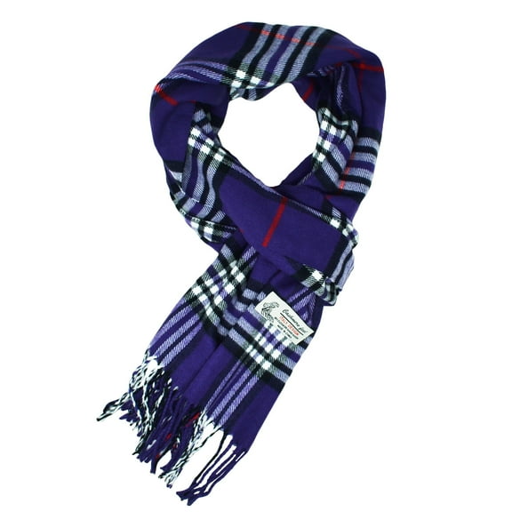 Unisex Winter Tartan Plaid Scarves Wool Feel Classic Super Soft Luxurious Scarf - Purple