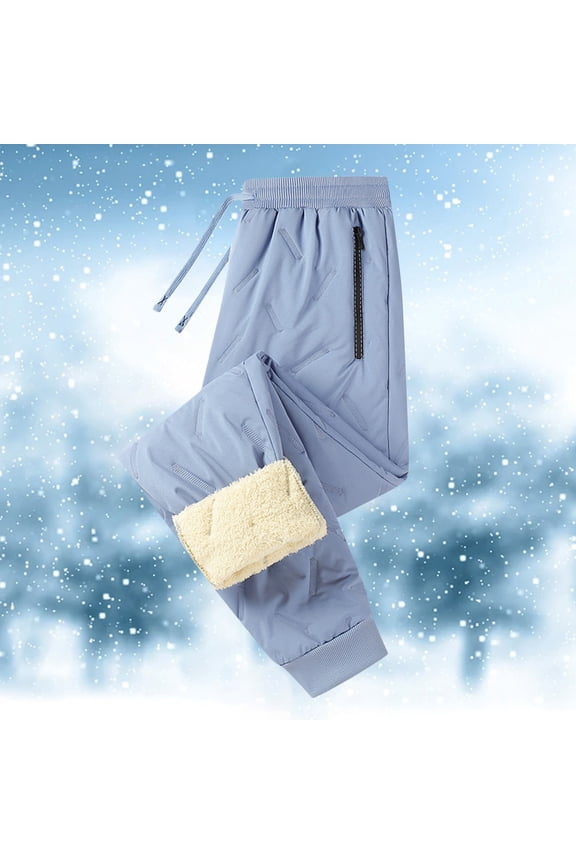 Unisex Winter Thermal Pants, Windproof Fleece Lined Joggers, Ankle Cuff Sweatpants, Drawstring Waist Bottoms, Thick Lamb Wool Lined Pants, Casual Tapered Leg Sky Blue