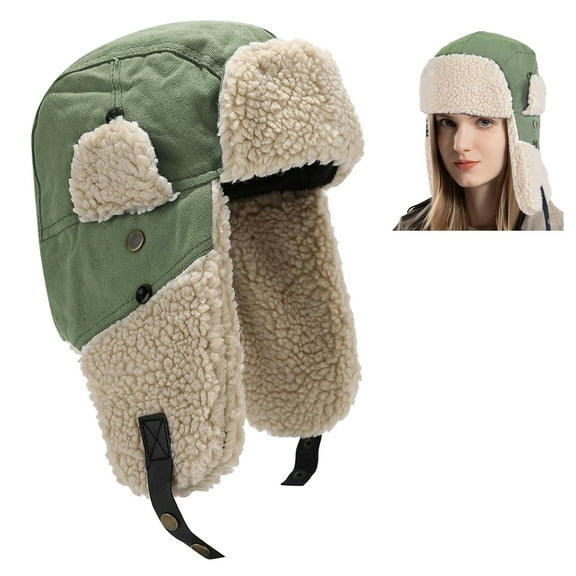 IC ICLOVER Trapper Hat with Ear Flaps for Men Women, Outdoor Warm Winter Hat Aviator Windproof Ski Cap, Green