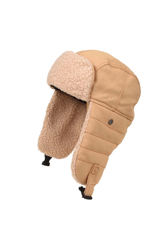 Unisex Winter Ushanka Trapper Hat PU Leather Quilted Aviator Style Ear Flap Bomber Cap Thick Warm Fur Lined Outdoor Pilot Hat for Men and Women