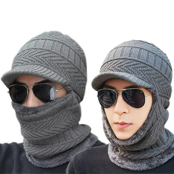 Unisex Winter Warm Elastic Soft Ear Protection Knitted Scarf face Protection hat Fleece Lined Hat one-Piece hat