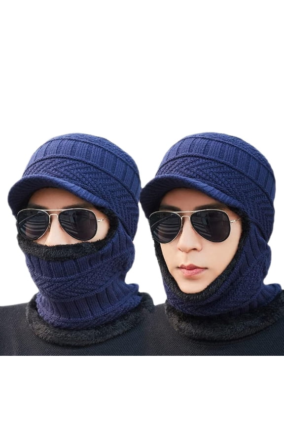 Unisex Winter Warm Elastic Soft Ear Protection Knitted Scarf face Protection hat Fleece Lined Hat one-Piece hat