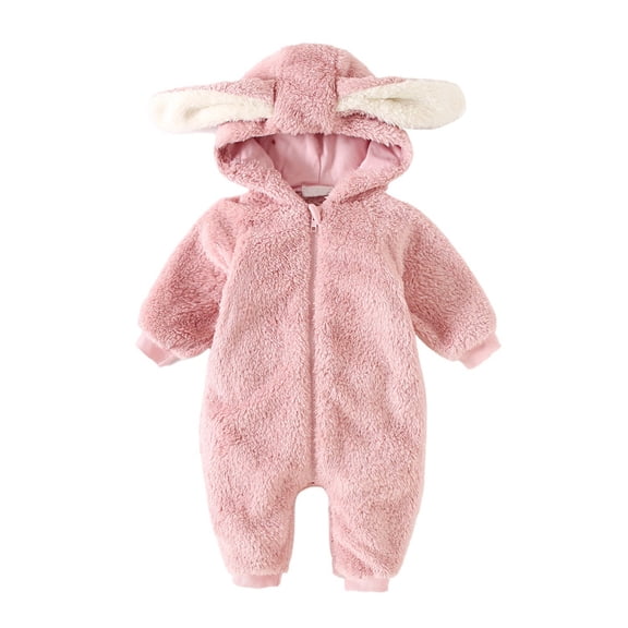 Unisex Winter Warm Baby Girls Romper Jumpsuit with Animal Cartoon Design Hooded Long Sleeve Cozy Outfit for Toddler Playwear Pink 9 Months-12 Months