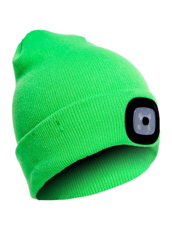Unisex Winter Warm Knitted Beanie Hat USB Rechargeable 4 LED Headlamp Cap with LED Flashlight for Men Women Outdoor Sports (Light Green)