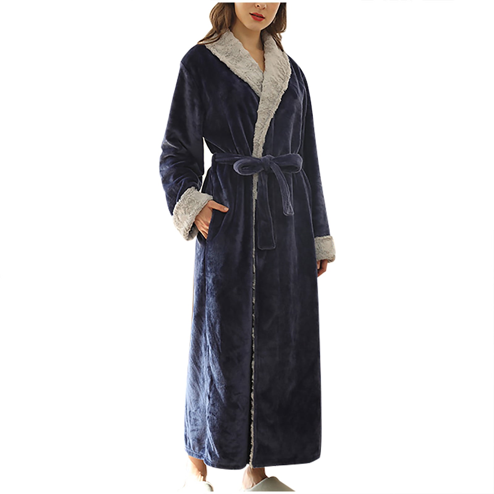 navy blue dress for baby girl XINXIAOO Flannel Long Sleeve Robe With Hood And Zipper Couples' Sleepwear  For Autumn And Winter Womens Robe Large Silk Robe for Women Womens Long main image 1