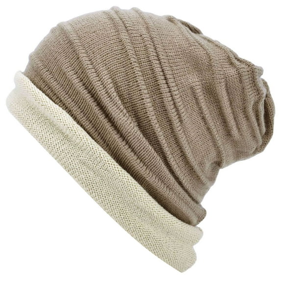 Unisex Winter Warm Stretch Cable Knit Slouchy Beanie Cap Hat Beret, khaki/Beige