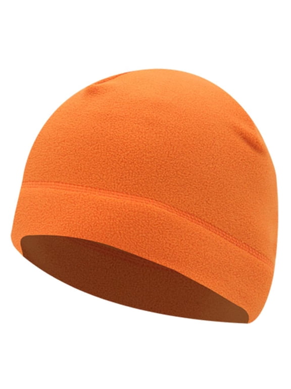 Unisex Winter Windproof Warm Skull Cap - Orange One Size Polar Fleece Hat - Outdoor Sports Beanie for Hiking Skiing Running Cycling -