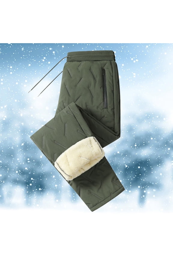 Unisex Winter Windproof Waterproof Fleece Lined Cotton Pants, Lamb Wool Thickened Thermal Outdoor Sports Casual Unisex Warm Trousers for Men and Women Cold Weather Wear Green XXL