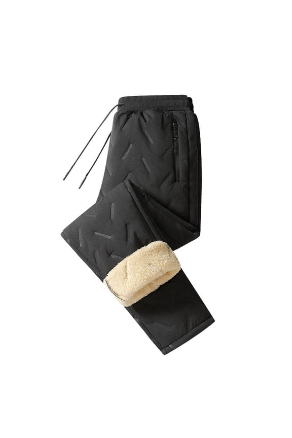 Unisex Winter Windproof Waterproof Fleece Lined Cotton Pants, Lamb Wool Thickened Thermal Outdoor Sports Casual Unisex Warm Trousers for Men and Women Cold Weather Wear Black L