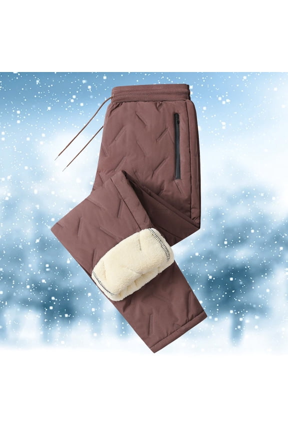 Unisex Winter Windproof Waterproof Fleece Lined Cotton Pants, Lamb Wool Thickened Thermal Outdoor Sports Casual Unisex Warm Trousers for Men and Women Cold Weather Wear Brick Red L