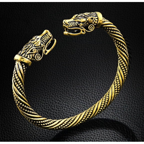 Unisex Wolf Head Bracelet Animal Zodiac Bangle for Men and Women Alloy European American Design in Ancient Silver