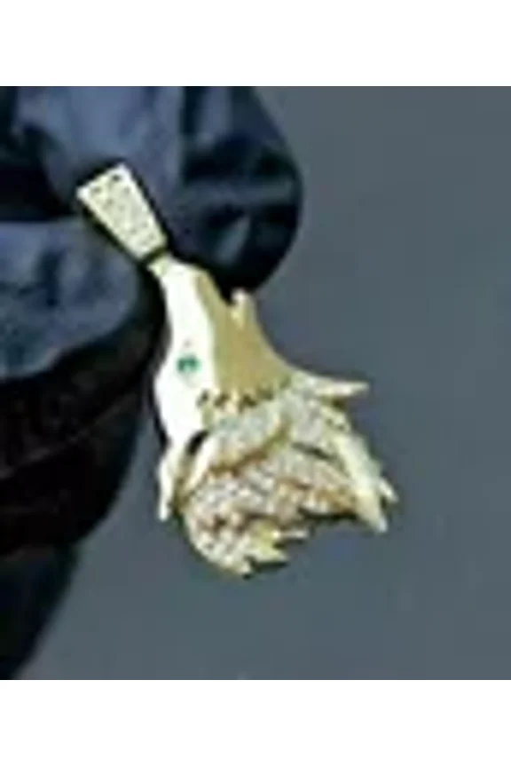 Unisex Wolf Pendant 14K Yellow Gold Plated Silver 2Ct Round Real Moissanite