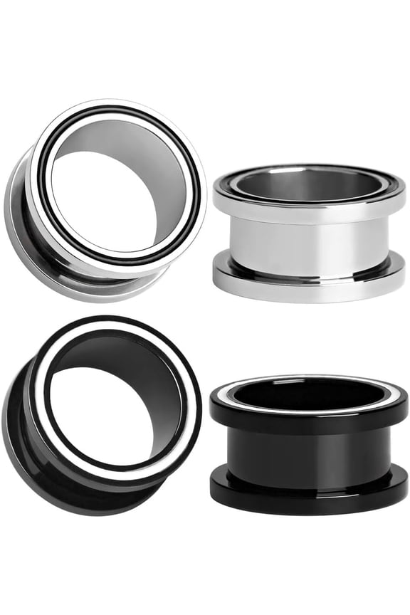 4 pairs Stainless Steel Ear Plugs Black Gauges Stretching Screw Fit Tunnels Expander Piercing Jewelry