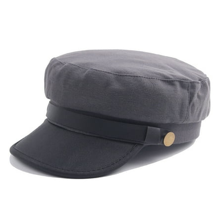 Unisex Women Men Faux Leather Brim Navy Hat Military Cadet Baseball Trucker Cap