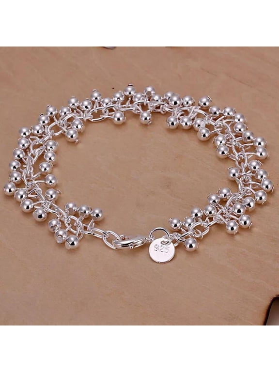 Sterling Silver Plated Beaded Bracelet, 8 Inch, Lobster Clasp L2