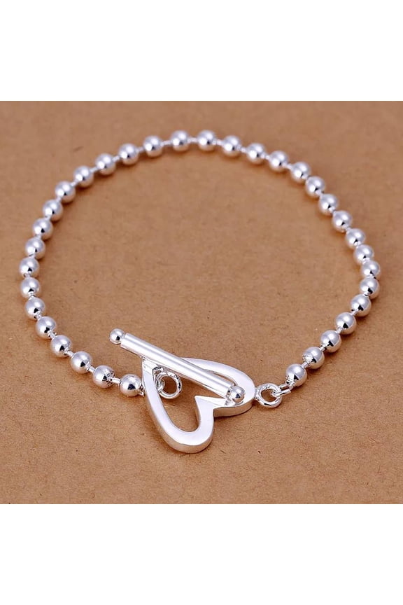 Unisex Women's 925 Sterling Silver Bracelet Beads Size 8.5 Inches 4MM Toggle L6