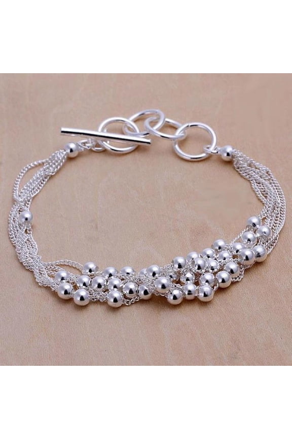 Unisex Women's 925 Sterling Silver Bracelet Beads Size 8 Inches 4MM Toggle L18