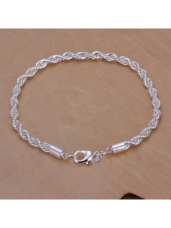 Unisex Women's Sterling Silver Plated Bracelet Size 8 Inches 4MM lobster L7