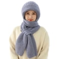 thumbnail image 1 of Unisex Womens&Mens Adult Solid Integrated Ear Windproof Hat Scarf Hooded Scarf Winter Scarf Knitted Hat Sets, 1 of 5