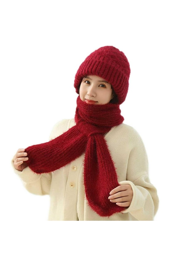 Unisex Womens&Mens Adult Solid Integrated Ear Windproof Hat Scarf Hooded Scarf Winter Scarf Knitted Hat Sets