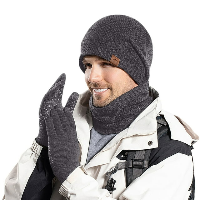 Unisex Womens&Mens Adult Winter Warm Hat Gloves Neck Three Piece Set