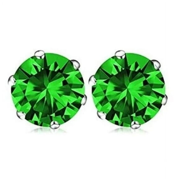 Unisex/Womens Prong Set Cubic Zirconia Stud Gold Filled High Polish Finsh  Stainless Steel Earrings (8mm) - White/Greens