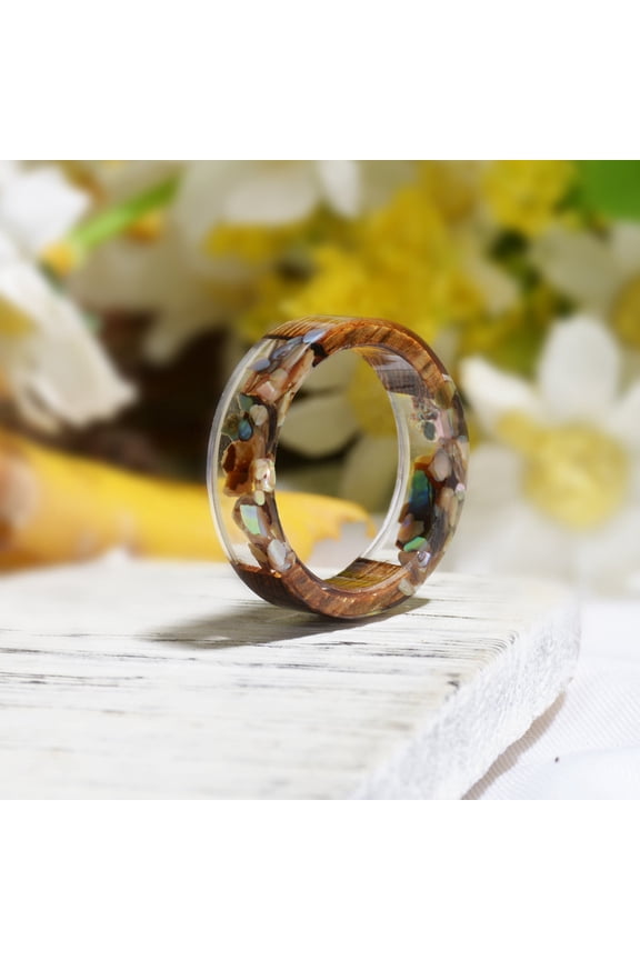 Unisex Wood Resin Ring Dried Flower Epoxy Jewelry Durable Unique Flower Design Accessory Gift Idea Chic Design