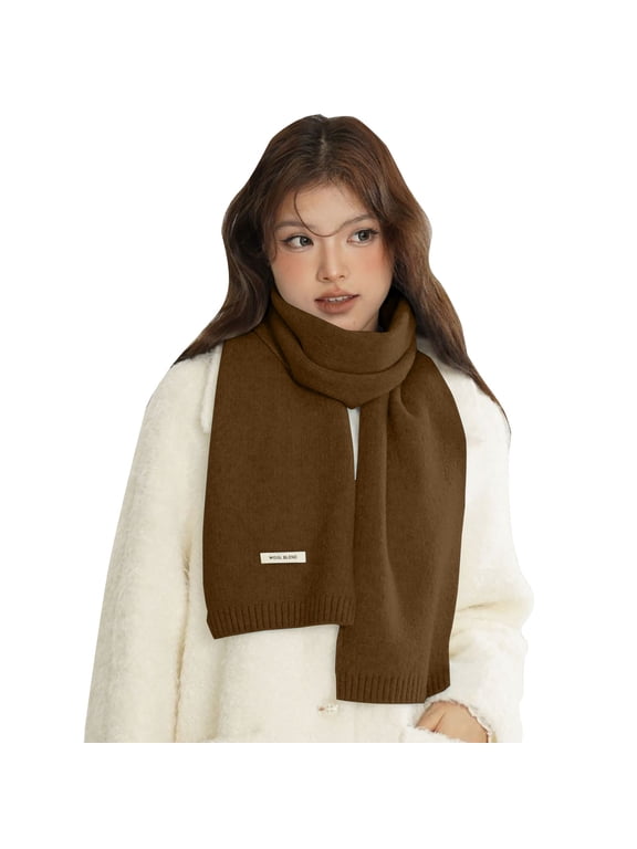 Unisex Wool Blend Scarf,Solid Warm Knitted Shawl,Couple Casual Neck Wear,Fall Winter Solid Color Wool Blended Scarf Soft Knitted Warm Breathable Minimalist Versatile Neck Wear for Couple,Coffee