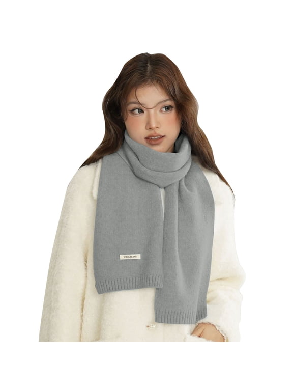 Unisex Wool Blend Scarf,Solid Warm Knitted Shawl,Couple Casual Neck Wear,Fall Winter Solid Color Wool Blended Scarf Soft Knitted Warm Breathable Minimalist Versatile Neck Wear for Couple,Light Ashy
