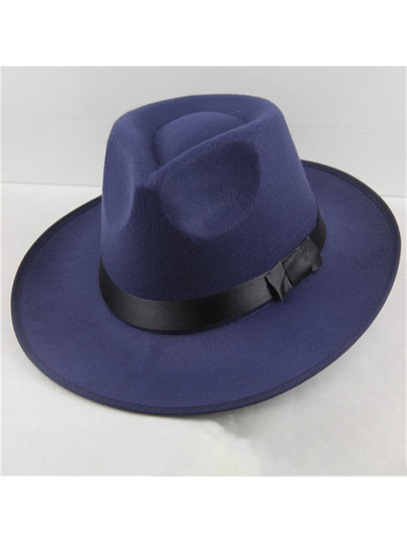 Unisex Wool Felt Fedora Hat Wide Brim Vintage Style Structured Panama Cap for Men Women Autumn Winter Formal Casual Occasions Black