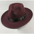 thumbnail image 1 of Unisex Wool Felt Fedora Hat Wide Brim Vintage Style Structured Panama Cap for Men Women Autumn Winter Formal Casual Occasions Black, 1 of 5