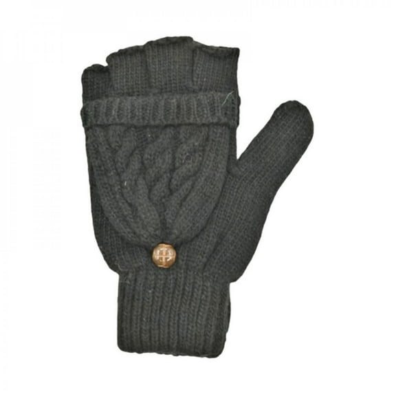 Unisex Wool Fingerless Flip Gloves Pop-Top Mittens – Khaki, Insulated for Cold Outdoor Weather