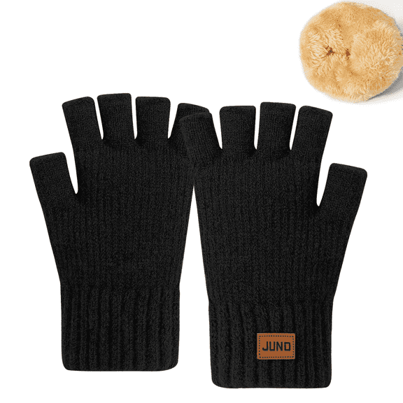 Unisex Wool Knit Fingerless Gloves Thickened Arctic Fleece Lining Warm and Lightweight 2-Pair Set