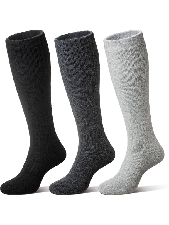 Unisex Wool Ski Socks Thermal Warm Winter Thick Knee High Long Snowboarding Boot Socks for Women Men 3 Pairs