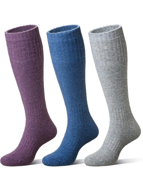 Unisex Wool Ski Socks Thermal Warm Winter Thick Knee High Long Snowboarding Boot Socks for Women Men 3 Pairs