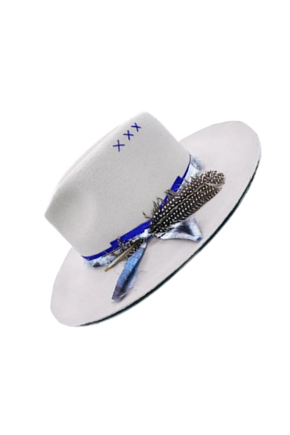 Unisex Wool Western Hat Fashionable Jazzy Hat Wide Brims Feathered Fedoras Hat for Outdoor Adventures and Music Festival