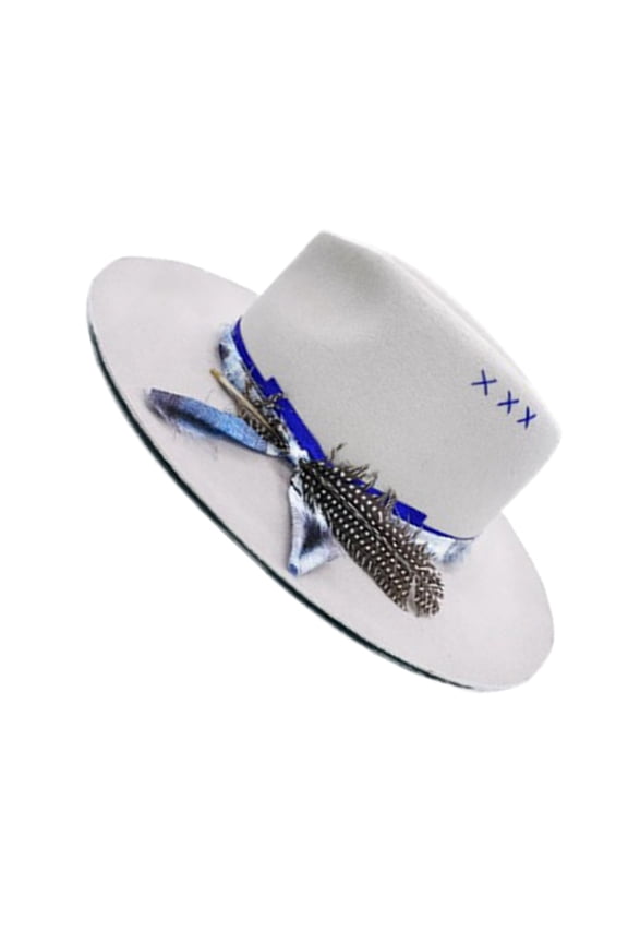 Unisex Wool Western Hat Fashionable Jazzy Hat Wide Brims Feathered Fedoras Hat for Outdoor Adventures and Music Festival