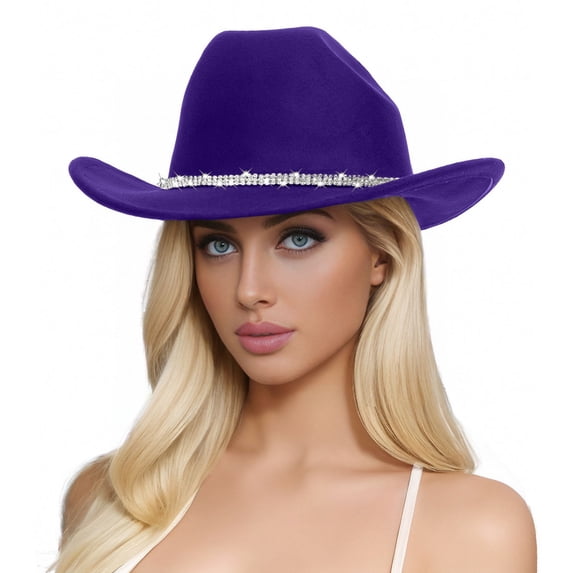 Unisex Woolen Western Cowboy Top Hat - Rhinestone Embellished, Adjustable Strap, One Size, Polyester, for /Festival