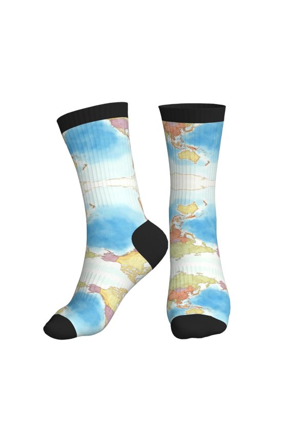 Unisex World Map Novelty Ankle Socks Colorful ComfortSoft Lightweight Sports Athletic Socks