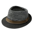 thumbnail image 1 of Unisex Woven Fedora Hat with Striped Band, Lightweight Summer Hat Casual Daily Wear, 1 of 6