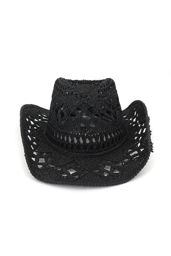 Unisex Woven Sun Hat, Open Weave Foldable Wide Brim Casual Cap for Travel and UV Protection, Breathable Design for Men and Women, Perfect Couple Hat for Outdoor Activities Black One Size