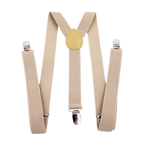 Unisex Y Back Suspenders Solid Color Adjustable Clip On Braces,Beige,One Size