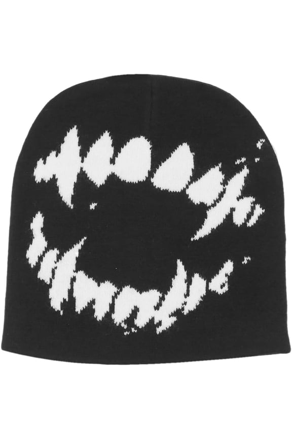 Unisex Y2K Knitted Beanie Hat Gothic Tooth Skull Cap Winter Warm Hat for Women Men Halloween